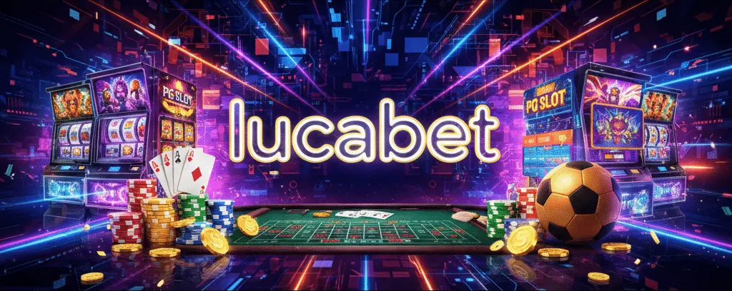 กราฟิกแนวนอนแสดงตู้สล็อตพร้อมชื่อแบรนด์ lucabet จากหน้าแรกของแบรนด์